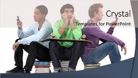  Presentation with teenagers - PPT theme enhanced with college cultural diversity - three male teenagers background and a lemonade colored foreground