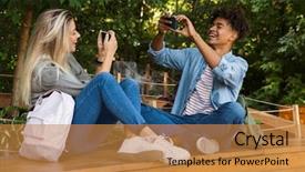  Presentation with young happy couple - Cool new presentation theme with college dating - image of happy young loving backdrop and a  colored foreground