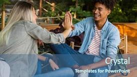  Presentation with giving - Cool new presentation theme with college dating - smiling young multiethnic couple talking backdrop and a ocean colored foreground