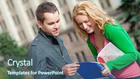  Presentation with students walking on campus - Colorful theme enhanced with college dating - two attractive happy students talking backdrop and a ocean colored foreground