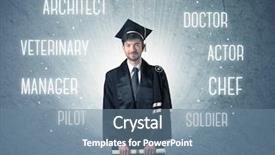  Presentation with head - Slide deck featuring college diploma - graduete person looking for professions background and a  colored foreground