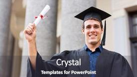  Presentation with certificate - Colorful PPT theme enhanced with college diploma - happy male university student holding backdrop and a  colored foreground