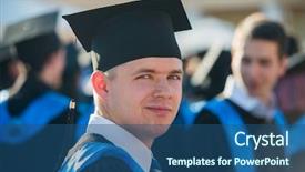  Presentation with diploma - Colorful slide deck enhanced with college diploma - male graduate student with graduation backdrop and a ocean colored foreground
