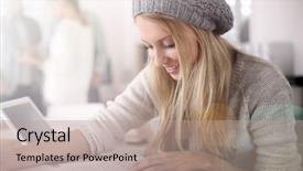  Presentation with girl reading - Audience pleasing presentation theme consisting of college examinations - blond student girl reading school backdrop and a coral colored foreground