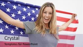  Presentation with american flag - Presentation featuring college festival - gorgeous dynamic young woman smiling background and a violet colored foreground