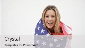  Presentation with wrapped flag - Amazing PPT theme having college festival - gorgeous young woman smiling wrapped backdrop and a light gray colored foreground
