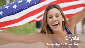  Presentation with proud american - PPT theme with college festival - proud attractive woman flying american background and a  colored foreground