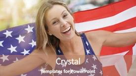  Presentation with proud american - Theme consisting of college festival - proud attractive woman flying american background and a coral colored foreground