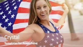  Presentation with proud american - Audience pleasing slides consisting of college festival - proud attractive woman flying american backdrop and a coral colored foreground