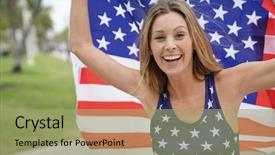  Presentation with 3d figure american flag - Colorful slide deck enhanced with college festival - proud attractive woman flying american backdrop and a mint green colored foreground