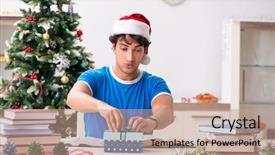  Presentation with college - Cool new PPT theme with college festival - young student with book backdrop and a coral colored foreground