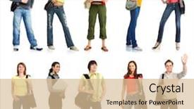  Presentation with group of students raising hands - Audience pleasing slides consisting of college girls - big group of the young backdrop and a lemonade colored foreground