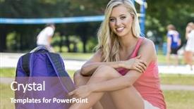  Presentation with food safety model - Theme with college girls - blonde model posing background and a coral colored foreground