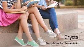  Presentation with teenagers - Cool new PPT theme with college girls - cute teenagers spending time outdoors backdrop and a mint green colored foreground