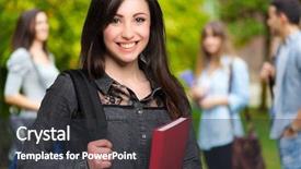  Presentation with group of students raising hands - Colorful presentation design enhanced with college female - group of students backdrop and a dark gray colored foreground