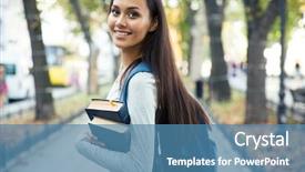  Presentation with student - Presentation design enhanced with college girls - portrait of a happy female background and a teal colored foreground