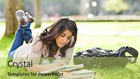  Presentation with college campus - Slides enhanced with college girls - shot of an asian student background and a mint green colored foreground