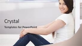  Presentation with college education happy smiling - Theme having college girl sitting on floor background and a  colored foreground