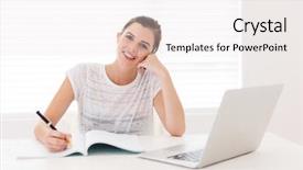  Presentation with college essays - Cool new slides with college girl studying at home backdrop and a  colored foreground