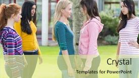  Presentation with conflict people college - Audience pleasing presentation design consisting of college girls having a conflict backdrop and a blonde colored foreground