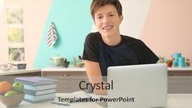  Presentation with cute - PPT layouts having college grades - cute teenager boy using laptop background and a light gray colored foreground