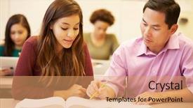  Presentation with school desk - Beautiful slide set featuring college grades - female high school student backdrop and a coral colored foreground