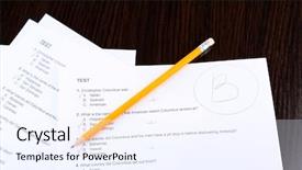  Presentation with exam - Slide deck featuring college grades - grade written on an exam background and a sky blue colored foreground