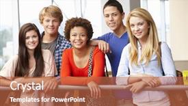  Presentation with multi racial - Cool new slide deck with college grades - multi racial student group indoors backdrop and a red colored foreground