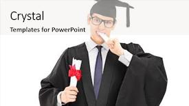  Presentation with college - Presentation design having college graduate biting his worthless background and a  colored foreground