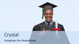  Presentation with college - Slides featuring college graduation - young graduated african american man background and a sky blue colored foreground