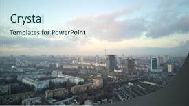  Presentation with infrastructure - Theme with college infrastructure - birdseye view of the city background and a sky blue colored foreground