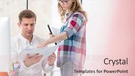  Presentation with office mix of people - Slide deck consisting of college interns - business people reading documents background and a lemonade colored foreground