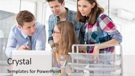  Presentation with interns - Slide deck with college interns - creative colleagues using laptop while background and a light gray colored foreground