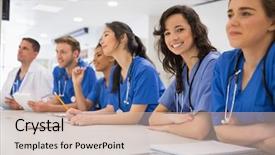  Presentation with medical student - Slides featuring college interns - medical student smiling background and a soft green colored foreground