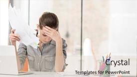  Presentation with helping seniors documents - PPT theme consisting of college interns - overworked businesswoman holding documents while background and a soft green colored foreground