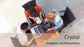  Presentation with teamwork school - Presentation design consisting of college lifestyle - students group working on school background and a coral colored foreground