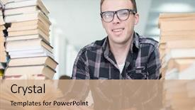  Presentation with college campus - Presentation design with college male student on university campus background and a coral colored foreground