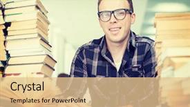  Presentation with college campus - Cool new slides with college male student on university campus backdrop and a lemonade colored foreground