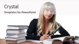  Presentation with study - Amazing presentation theme having college money - young study female on white backdrop and a  colored foreground