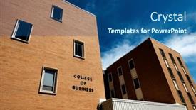  Presentation with university building - Presentation with college-of-business-brick-building background and a ocean colored foreground