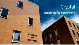  Presentation with university building - Slide deck having college-of-business-brick-building background and a ocean colored foreground