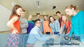  Presentation with people talking - Cool new presentation design with lesson online - education school learning teaching backdrop and a light blue colored foreground