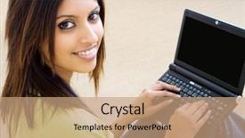  Presentation with laptop - Slides having eastern indian - young beautiful woman using laptop background and a coral colored foreground