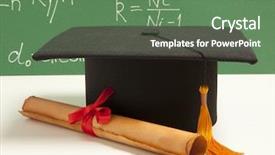  Presentation with school graduation - Cool new presentation theme with college orientation - gortarboard and graduation scroll backdrop and a ocean colored foreground