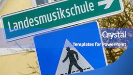  Presentation with culture education - Audience pleasing presentation consisting of college orientation - landesmusikschule signs symbol of education backdrop and a cobalt blue colored foreground