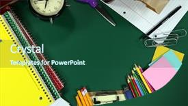  Presentation with school orientation - Audience pleasing theme consisting of college orientation - multiple back to school items backdrop and a ocean colored foreground