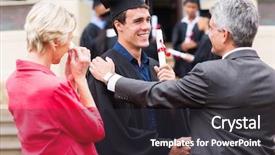 Presentation with graduation ceremony invitation - PPT layouts with his father at graduation background and a dark gray colored foreground