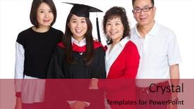  Presentation with family - Beautiful presentation design featuring parents college - happy asian family with graduate backdrop and a crimson colored foreground