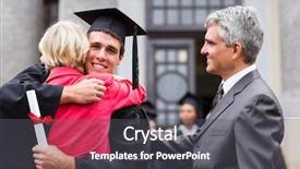  Presentation with ceremony - PPT theme consisting of hugging his mother at graduation background and a dark gray colored foreground