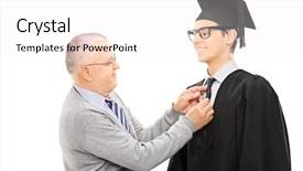  Presentation with father and son - Slide set featuring parents college - proud father preparing his son background and a  colored foreground